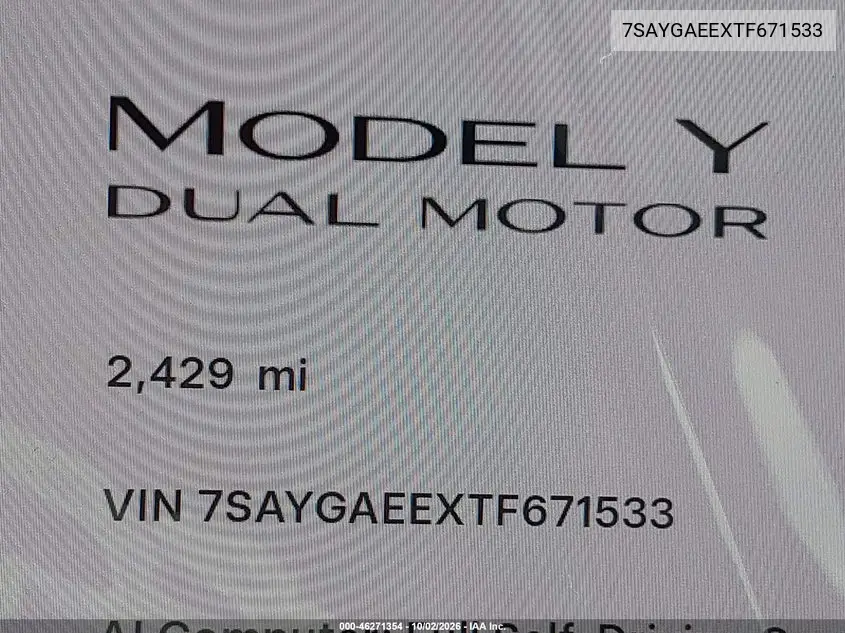 2026 TESLA MODEL Y VIN 7SAYGAEEXTF671533 — фото 13