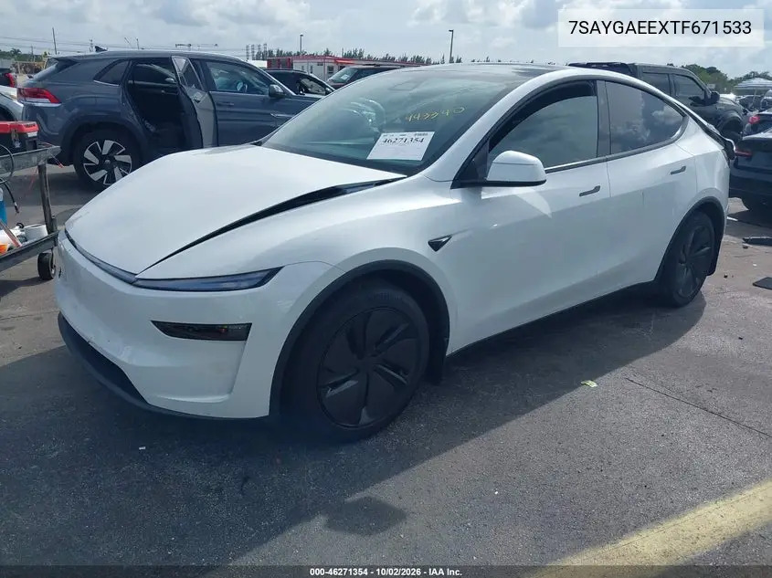 2026 TESLA MODEL Y VIN 7SAYGAEEXTF671533 — фото 2