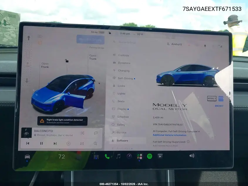 2026 TESLA MODEL Y VIN 7SAYGAEEXTF671533 — фото 7