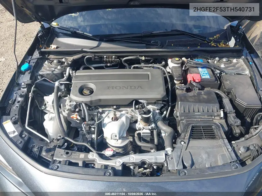 2026 HONDA CIVIC VIN 2HGFE2F53TH540731 — фото 10