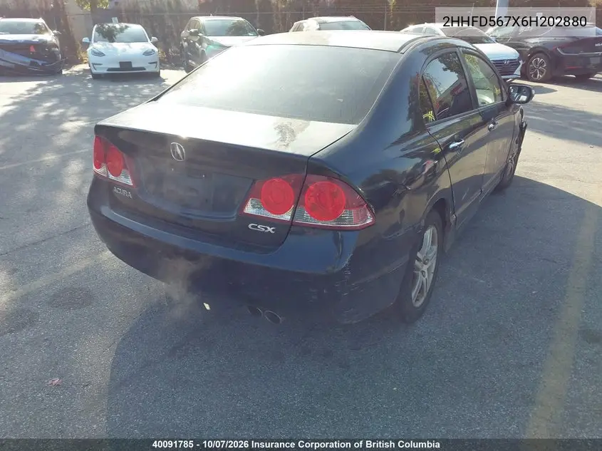 2006 ACURA CSX VIN 2HHFD567X6H202880 — фото 4