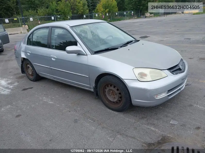 ACURA EL 2002, VIN 2HHES36632H004505