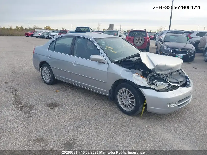 ACURA EL 2002, VIN 2HHES36662H001226