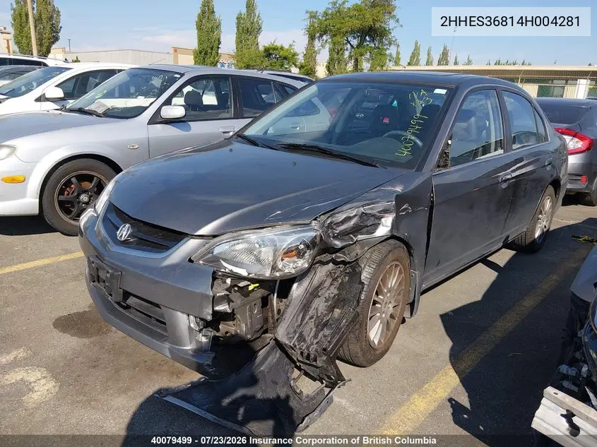 2004 ACURA EL VIN 2HHES36814H004281 — фото 2