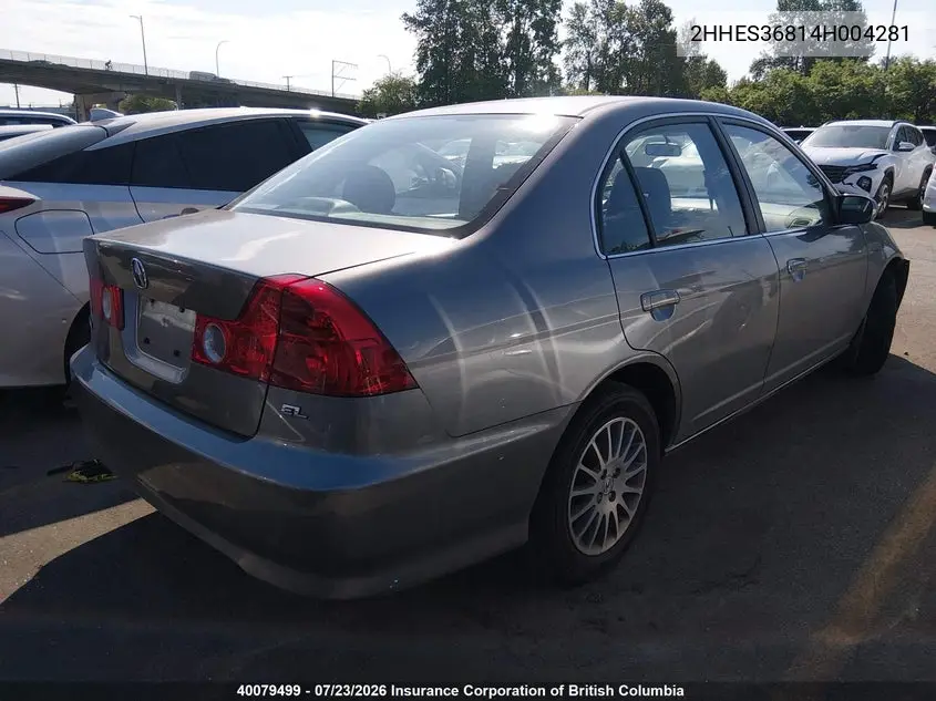2004 ACURA EL VIN 2HHES36814H004281 — фото 4