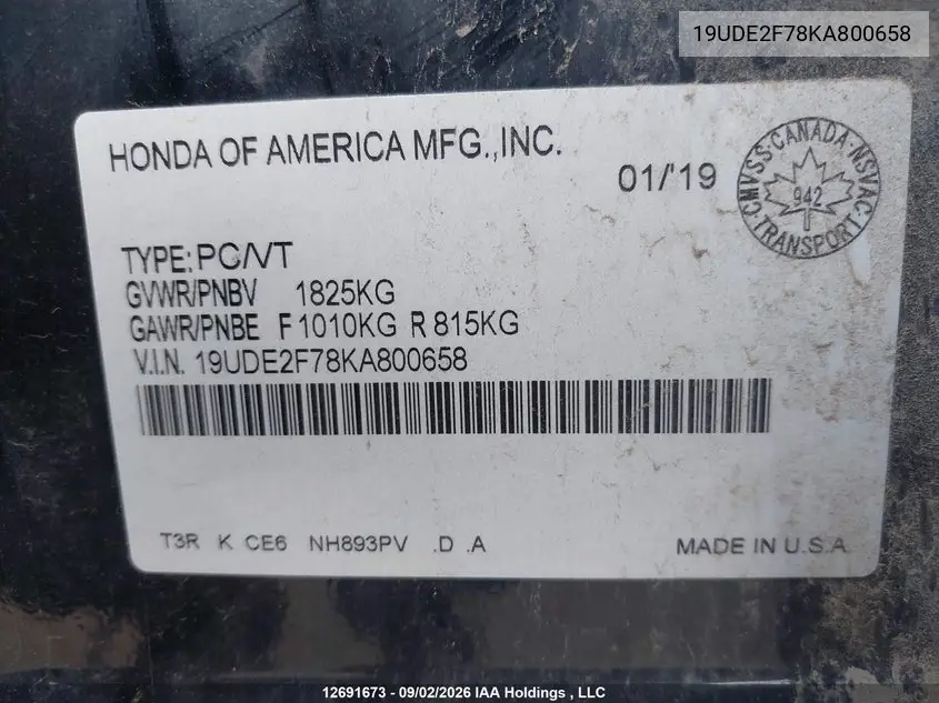 2019 ACURA ILX VIN 19UDE2F78KA800658 — фото 9