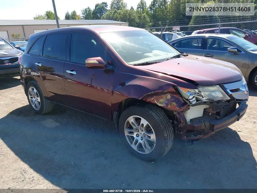 ACURA MDX 2008, VIN 2HNYD28378H514608