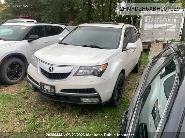 2011 ACURA MDX VIN 2HNYD2H6XBH001029 — фото 2