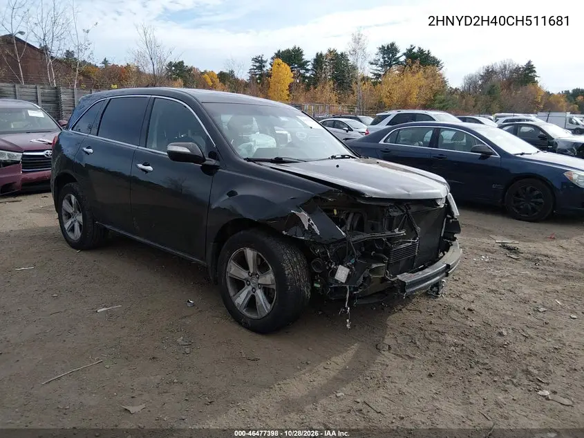 ACURA MDX 2012, VIN 2HNYD2H40CH511681