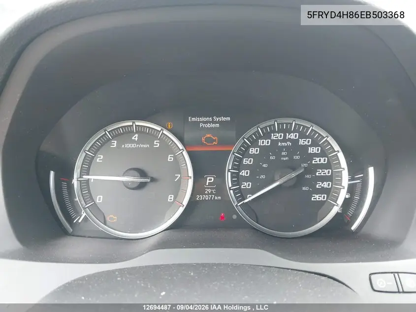 2014 ACURA MDX VIN 5FRYD4H86EB503368 — фото 7