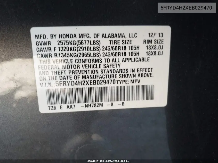 2014 ACURA MDX VIN 5FRYD4H2XEB029470 — фото 9