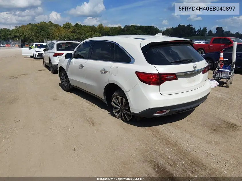 2014 ACURA MDX VIN 5FRYD4H40EB040897 — фото 3