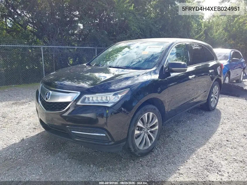 2014 ACURA MDX VIN 5FRYD4H4XEB024951 — фото 2