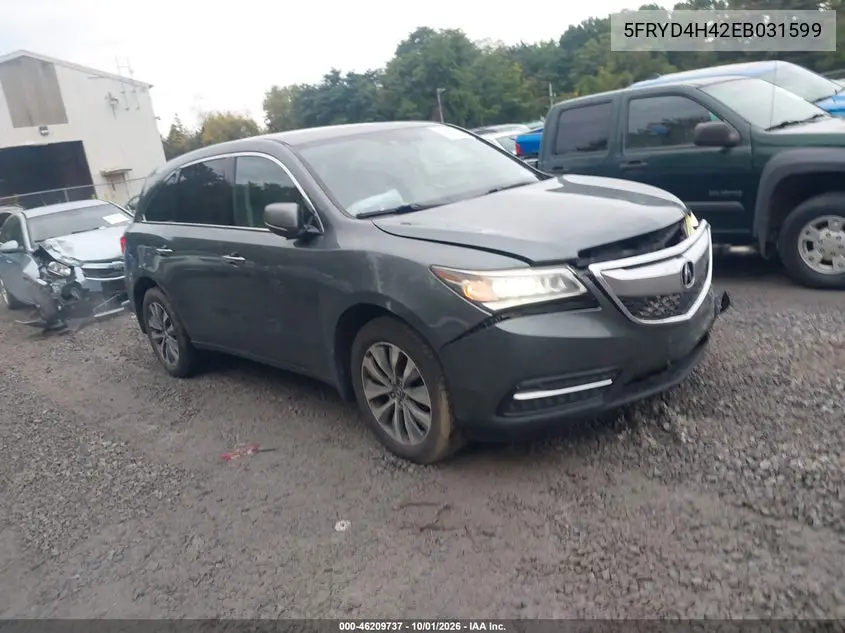 ACURA MDX 2014, VIN 5FRYD4H42EB031599
