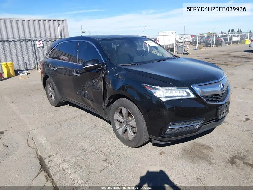 ACURA MDX 2014, VIN 5FRYD4H20EB039926
