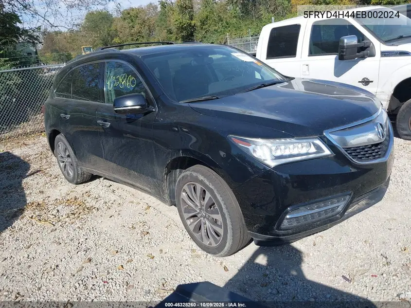ACURA MDX 2014, VIN 5FRYD4H44EB002024