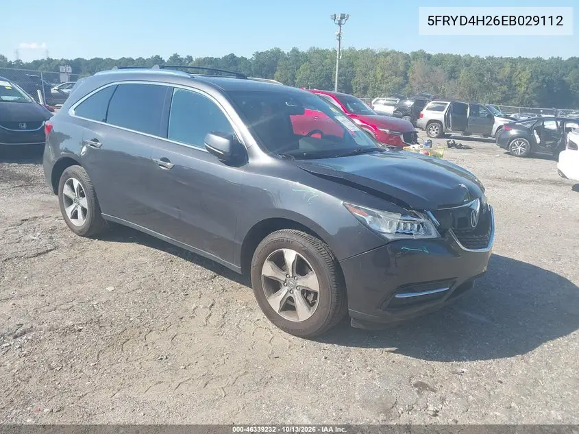 ACURA MDX 2014, VIN 5FRYD4H26EB029112