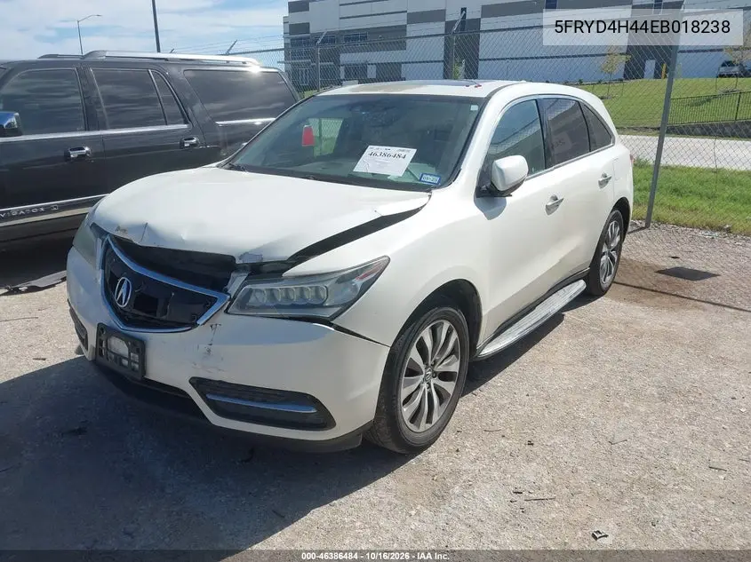 2014 ACURA MDX VIN 5FRYD4H44EB018238 — фото 2