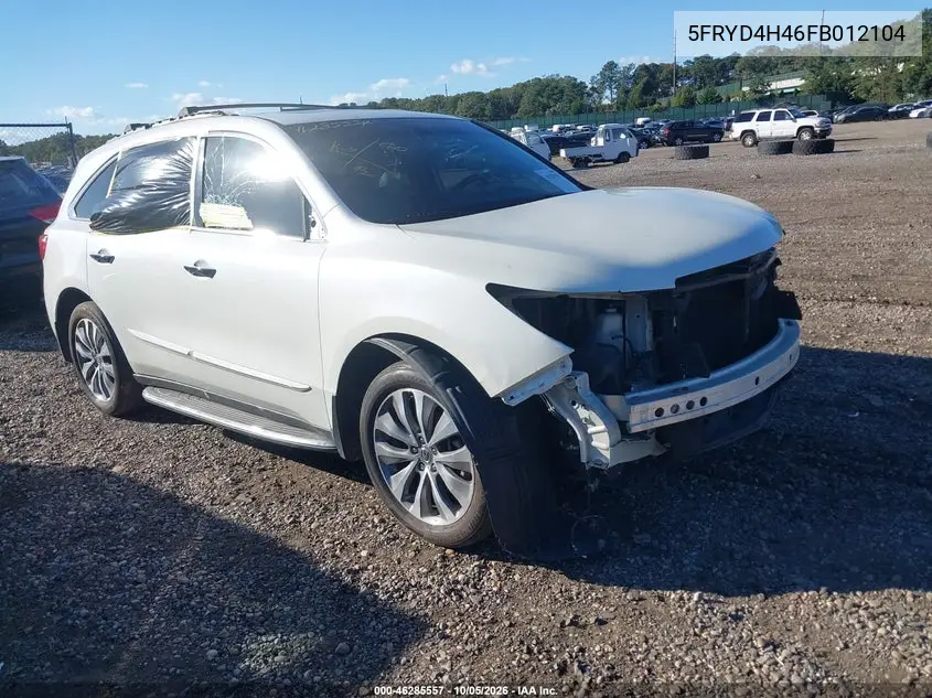 ACURA MDX 2015, VIN 5FRYD4H46FB012104