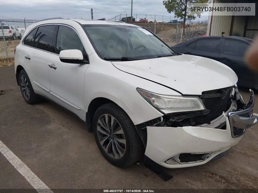 ACURA MDX 2015, VIN 5FRYD3H48FB003740