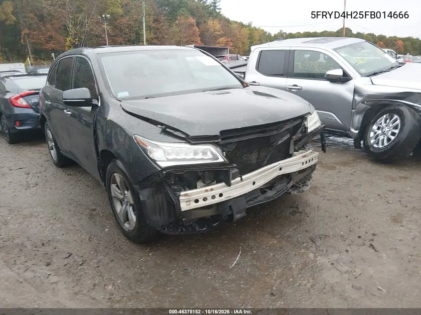 ACURA MDX 2015, VIN 5FRYD4H25FB014666