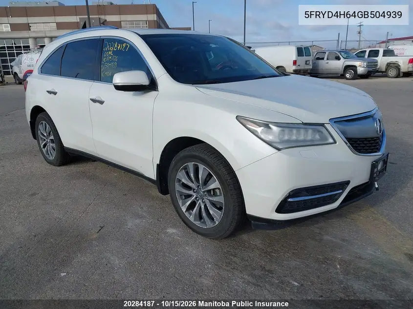 ACURA MDX 2016, VIN 5FRYD4H64GB504939