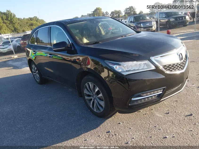 ACURA MDX 2016, VIN 5FRYD3H43GB013562