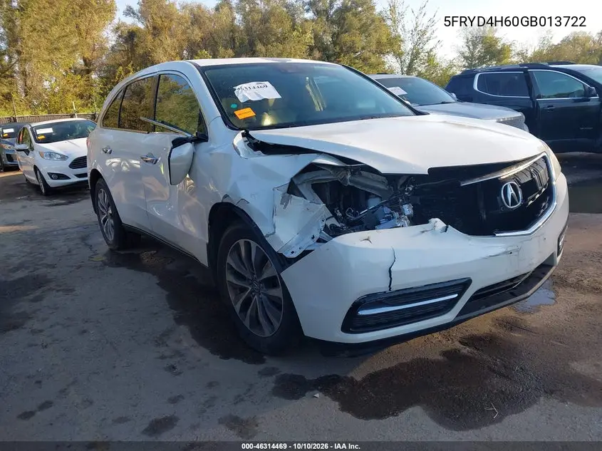 ACURA MDX 2016, VIN 5FRYD4H60GB013722
