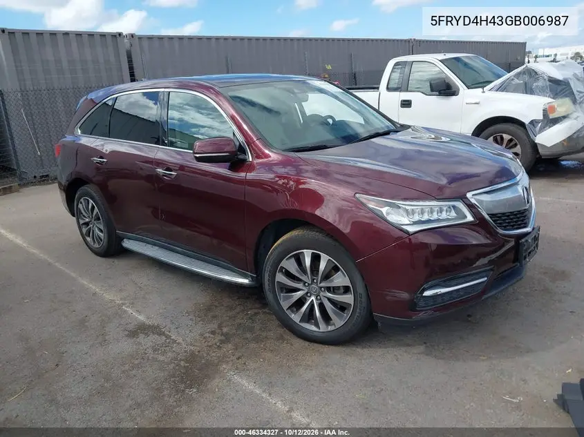 ACURA MDX 2016, VIN 5FRYD4H43GB006987