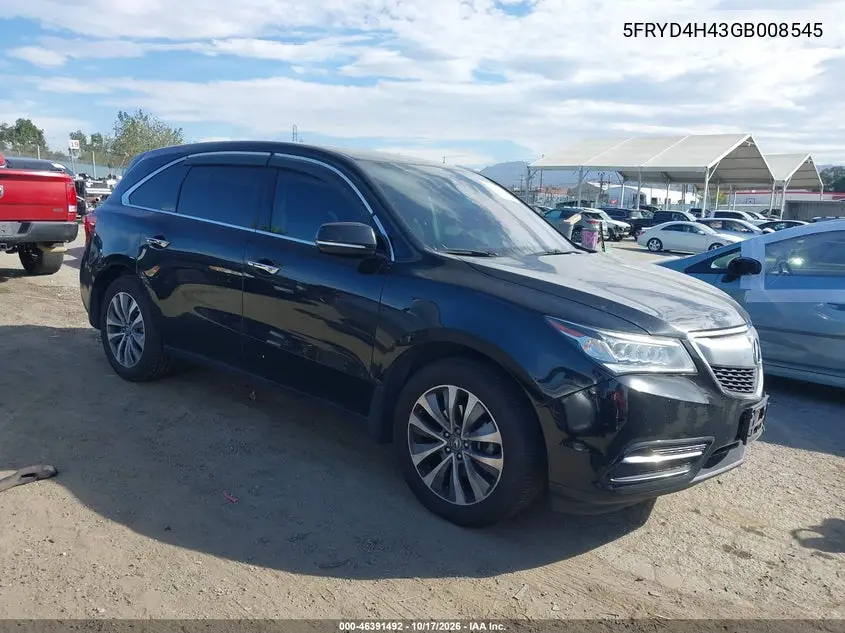ACURA MDX 2016, VIN 5FRYD4H43GB008545