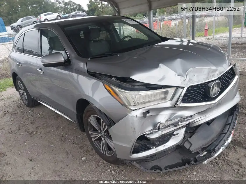ACURA MDX 2017, VIN 5FRYD3H34HB012252