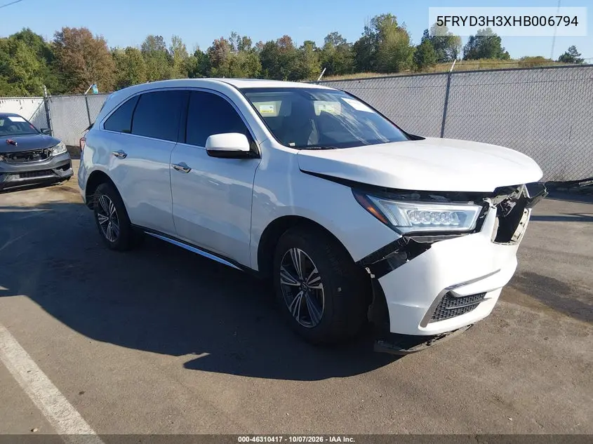ACURA MDX 2017, VIN 5FRYD3H3XHB006794