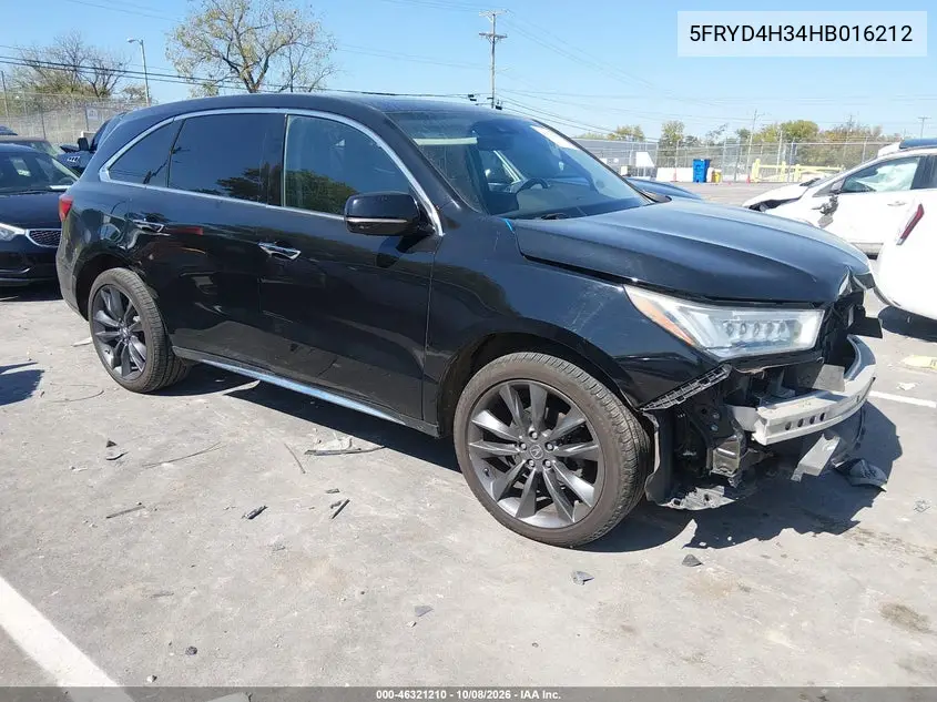 ACURA MDX 2017, VIN 5FRYD4H34HB016212