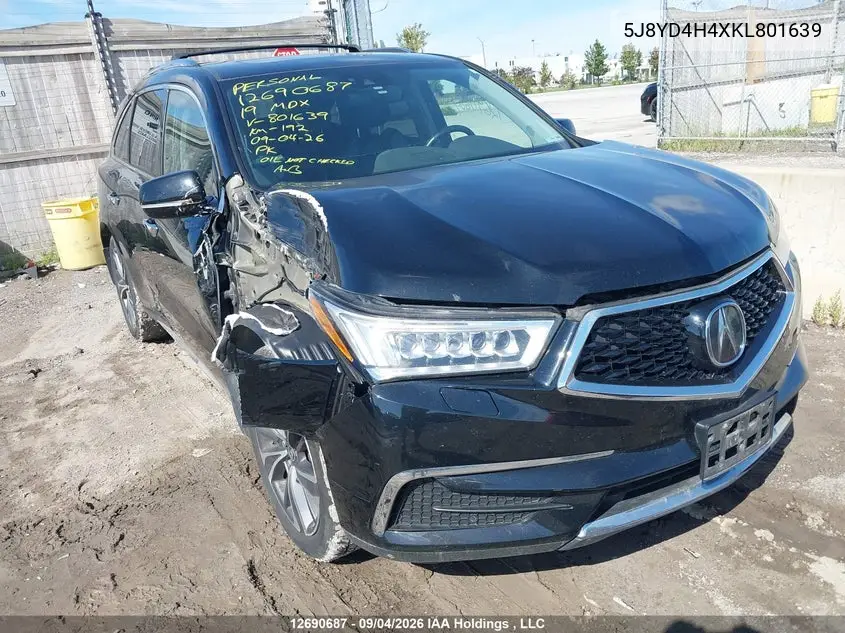 ACURA MDX 2019, VIN 5J8YD4H4XKL801639