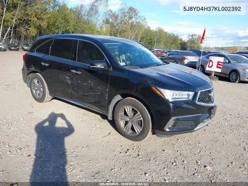 ACURA MDX 2019, VIN 5J8YD4H37KL002392