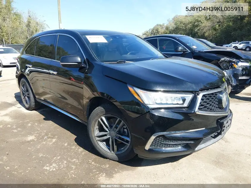 ACURA MDX 2019, VIN 5J8YD4H39KL005911