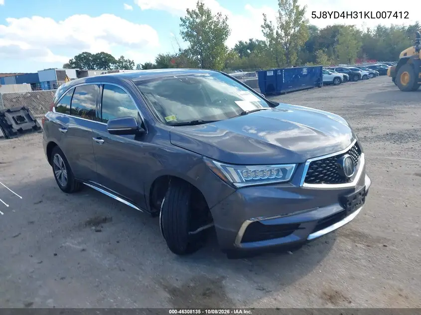 ACURA MDX 2019, VIN 5J8YD4H31KL007412