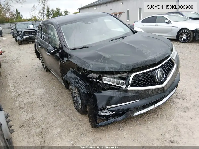 ACURA MDX 2019, VIN 5J8YD4H53KL006988