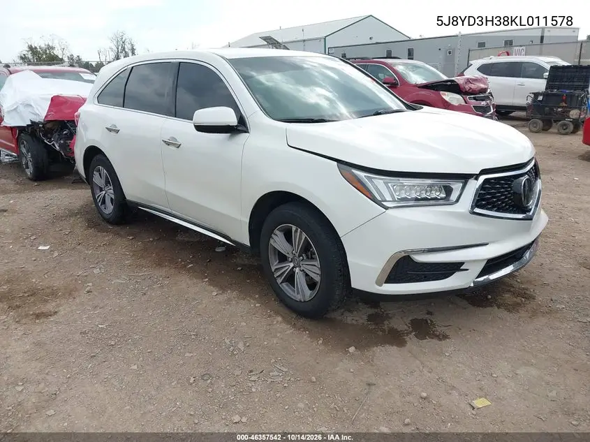 ACURA MDX 2019, VIN 5J8YD3H38KL011578
