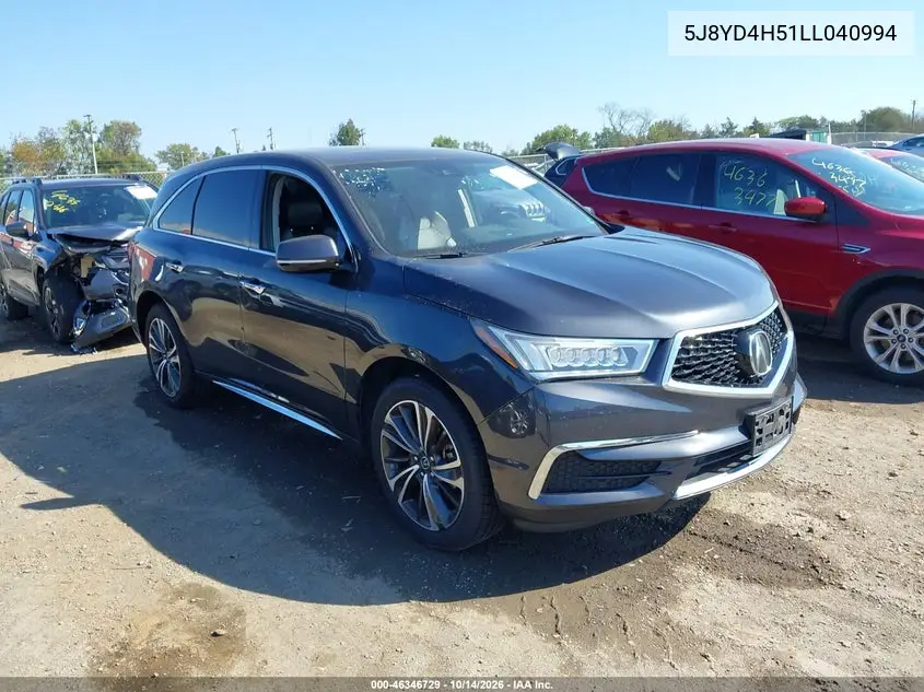 ACURA MDX 2020, VIN 5J8YD4H51LL040994