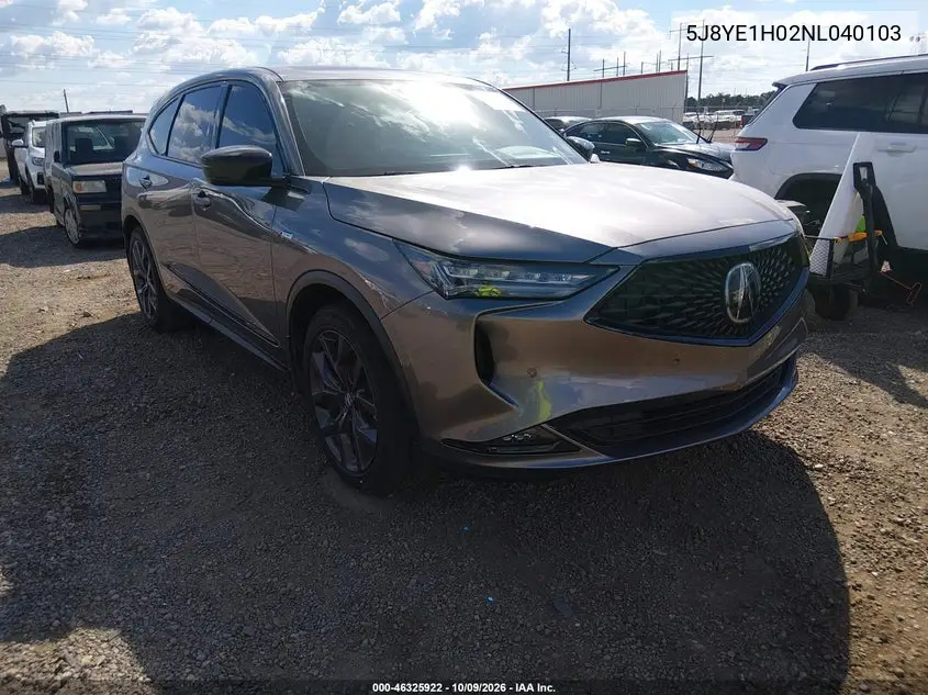 ACURA MDX 2022, VIN 5J8YE1H02NL040103