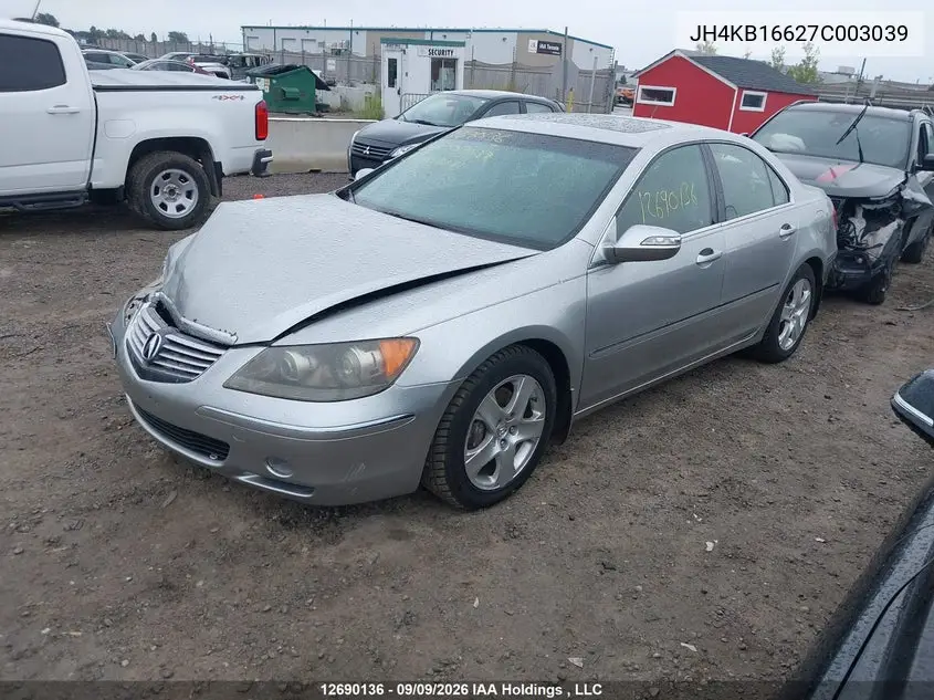 2007 ACURA RL VIN JH4KB16627C003039 — фото 2