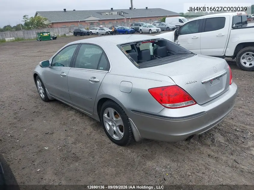 2007 ACURA RL VIN JH4KB16627C003039 — фото 3