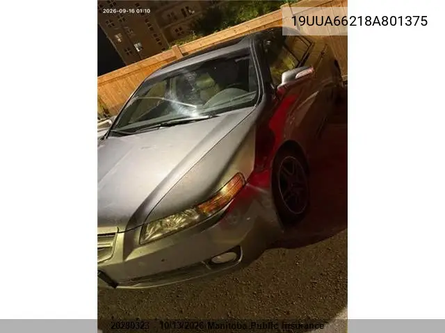 ACURA TL 2008, VIN 19UUA66218A801375