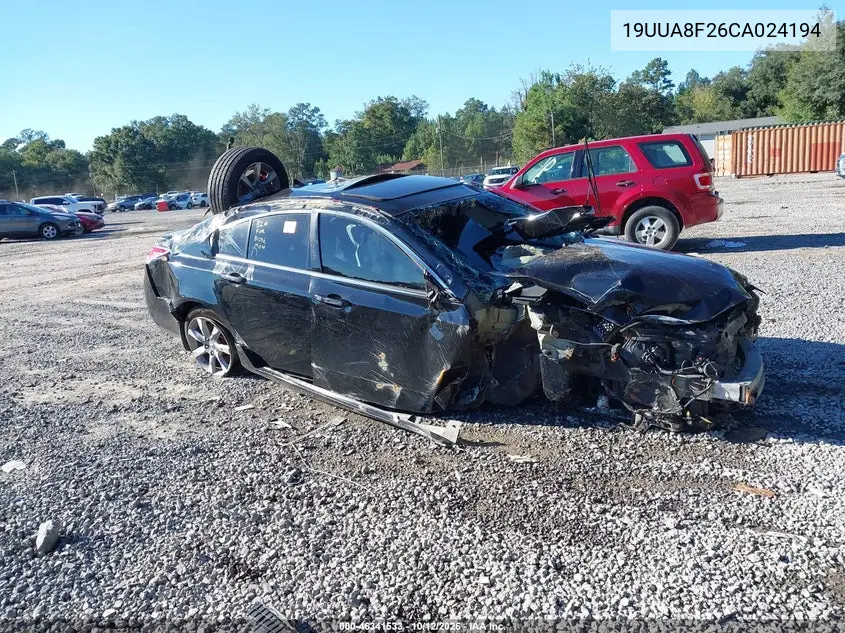 ACURA TL 2012, VIN 19UUA8F26CA024194