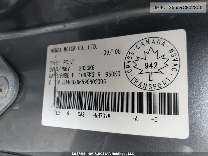 2009 ACURA TSX VIN JH4CU26659C802305 — фото 17