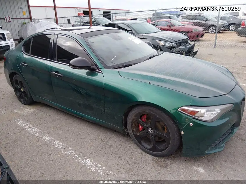 ALFA ROMEO GIULIA 2019, VIN ZARFAMAN3K7600259