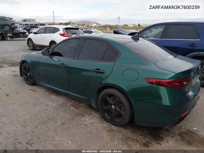 2019 ALFA ROMEO GIULIA VIN ZARFAMAN3K7600259 — фото 3
