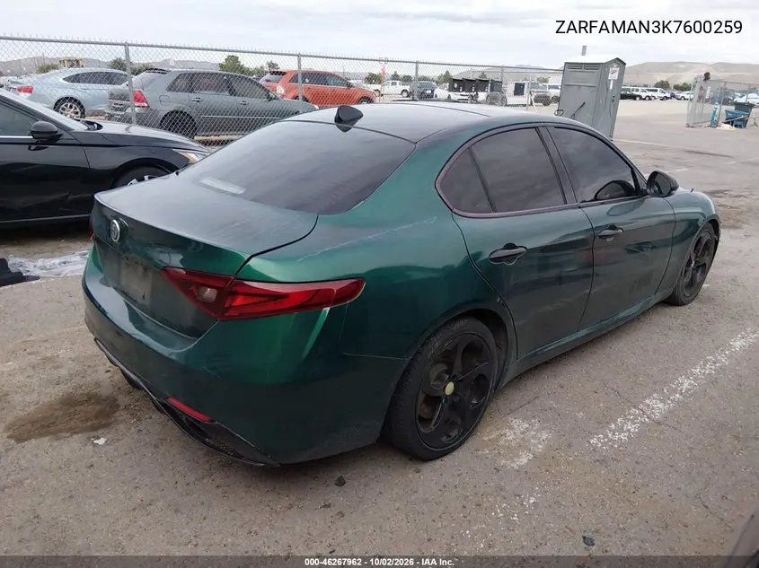 2019 ALFA ROMEO GIULIA VIN ZARFAMAN3K7600259 — фото 4