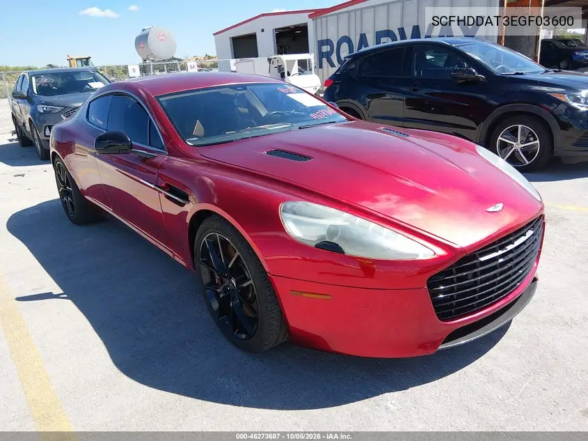 ASTON MARTIN RAPIDE 2014, VIN SCFHDDAT3EGF03600
